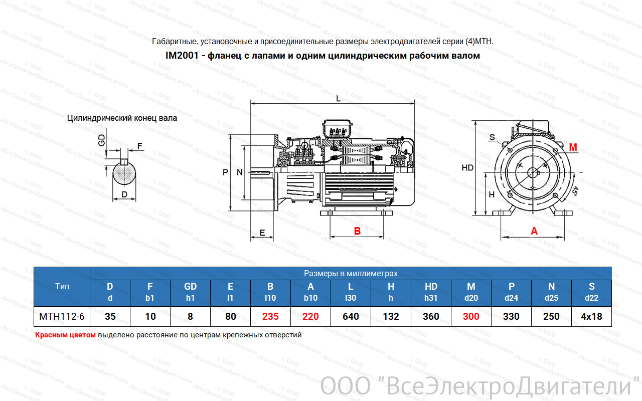 Электродвигатель крановый МТН 112-6, IM2001 (фланец с лапами)1840053