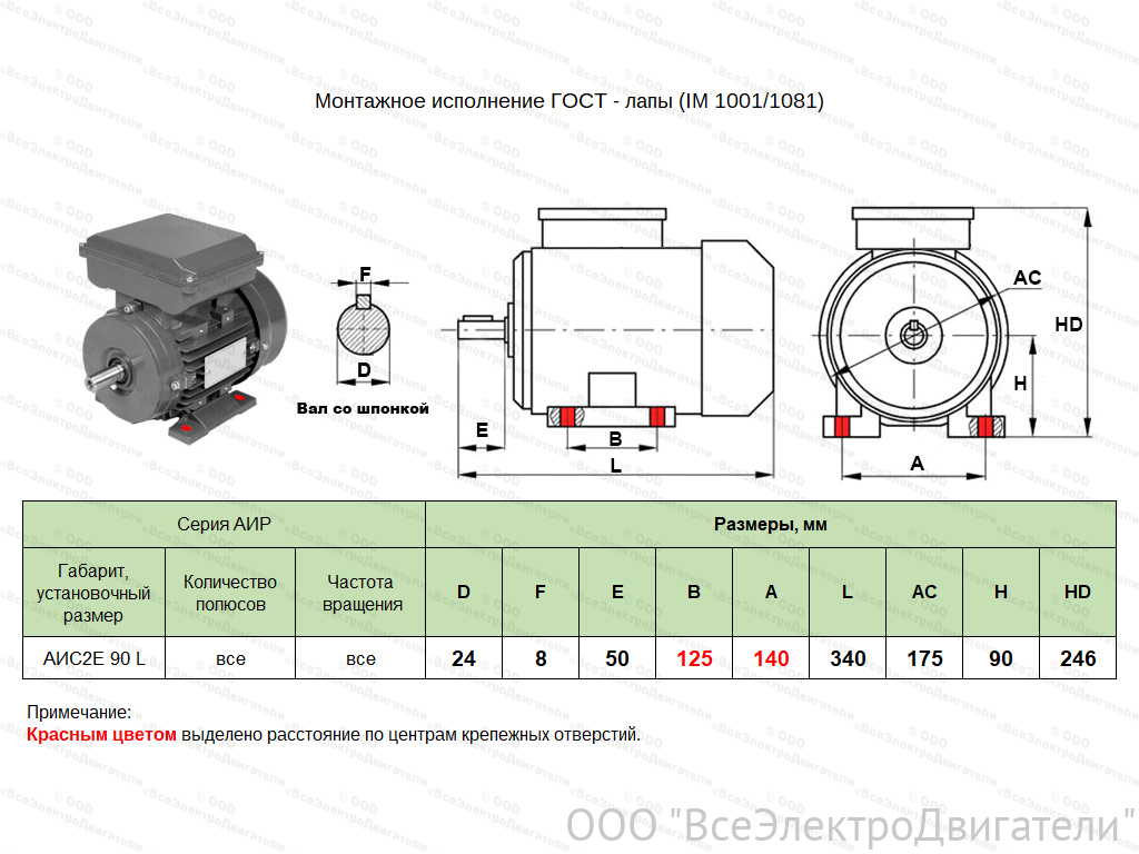 Электродвигатель ЭЛМАШ АИС2Е 90 L2 IM1081 (B3) (2,2 кВт 3000 об/мин)1871778