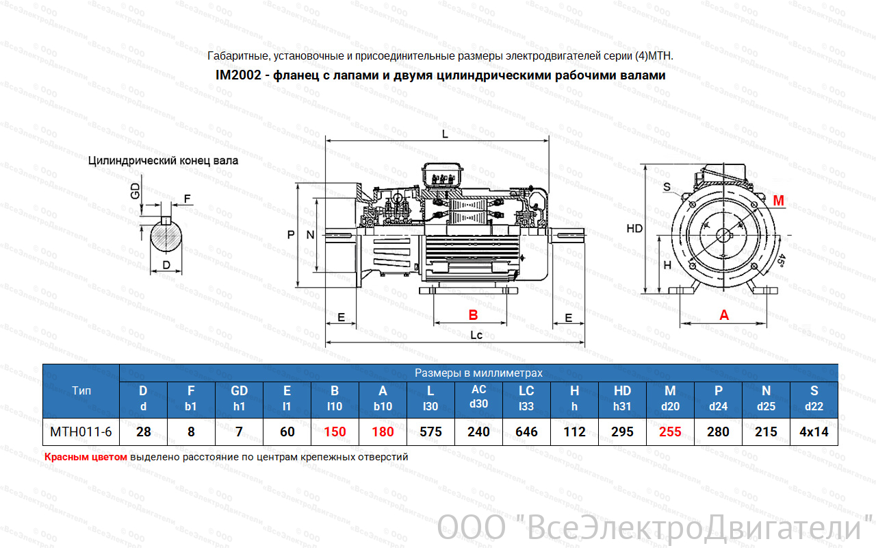 Электродвигатель крановый МТН 011-6, IM2002 (фланец с лапами)1839998