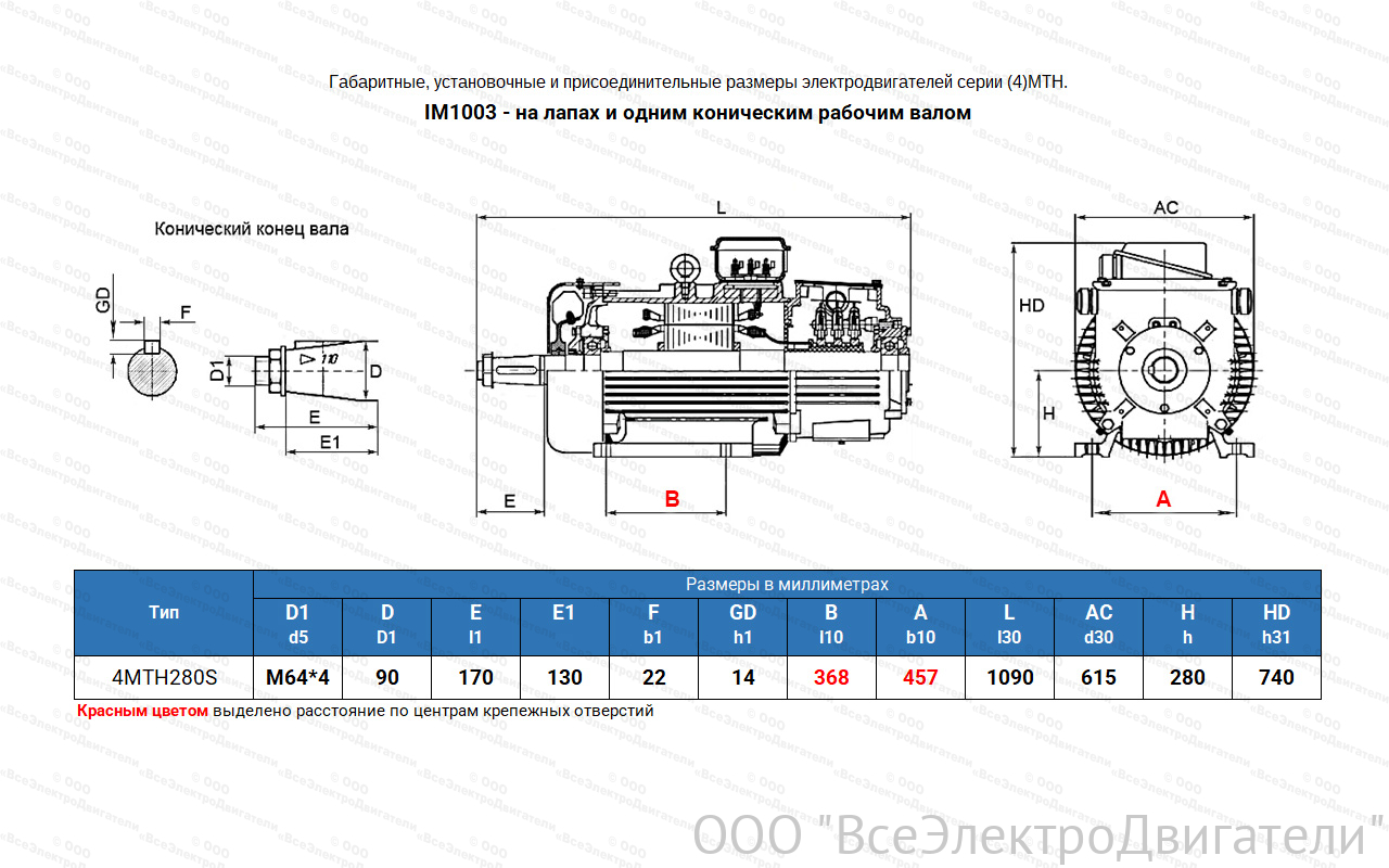 Электродвигатель крановый 4МТН 280 S10, IM1003 (лапы)1839954