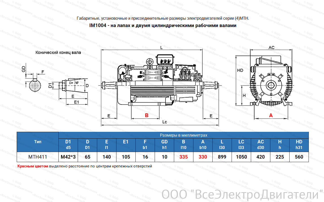 Электродвигатель крановый МТН 411-6, IM1004 (лапы)1840230