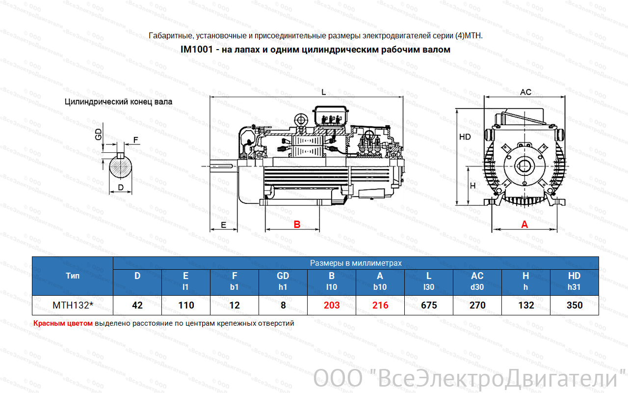 Электродвигатель крановый МТН 132 LA6, IM1001 (лапы)1840063