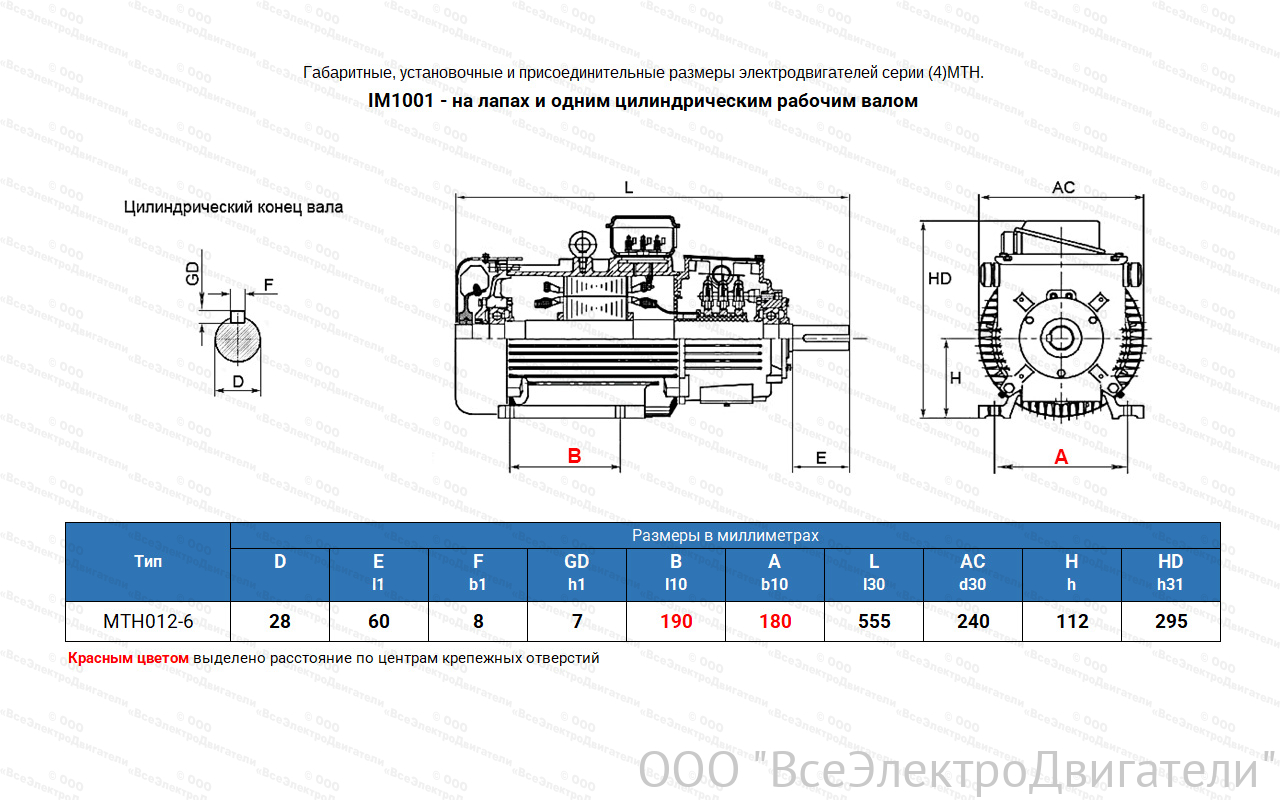 Электродвигатель крановый МТН 012-6, IM1001 (лапы)1840003
